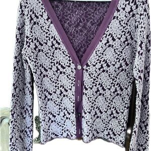 Vintage Lace Purple & White Cardigan | Parisian Reverie | Size M